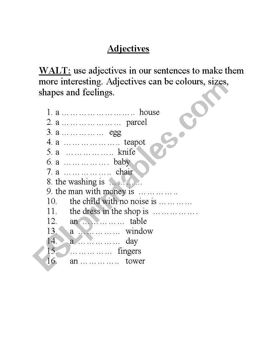 Adjectives starter worksheet