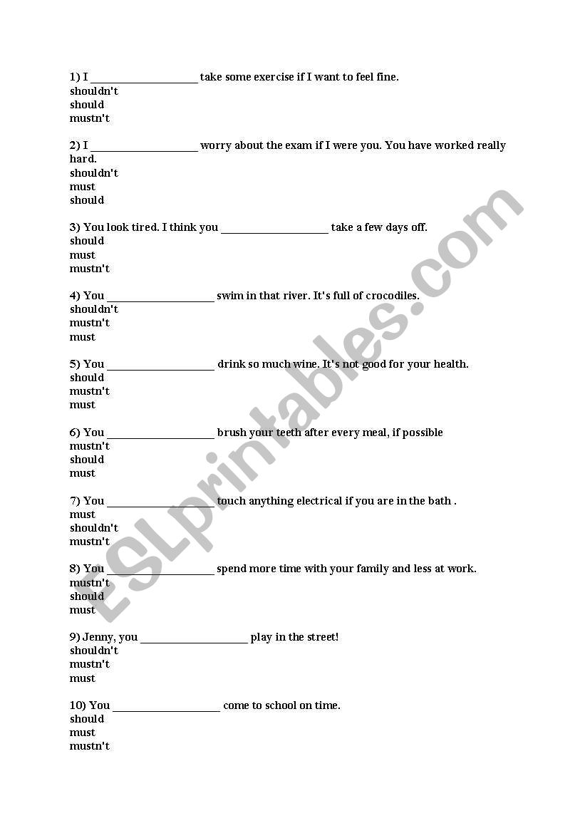 must, should worksheet