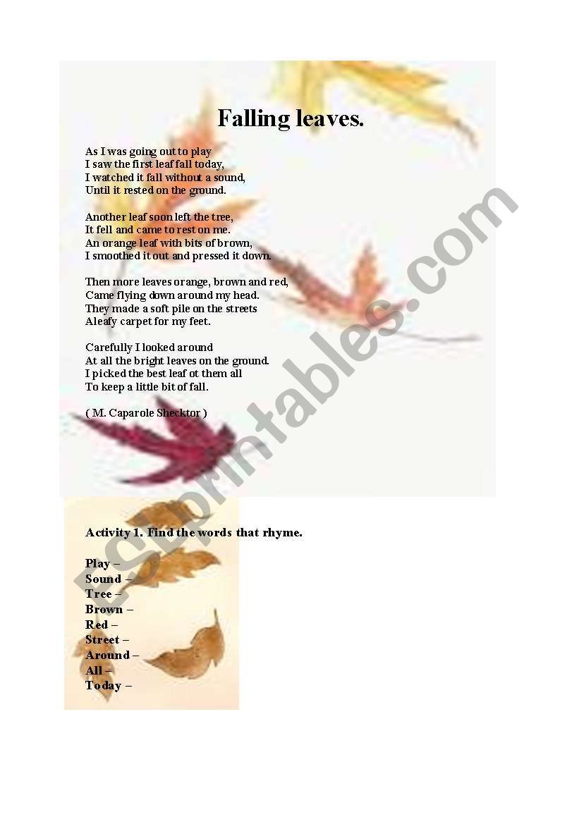 Falling leaves worksheet