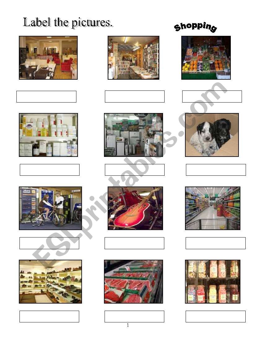 Shopping  worksheet