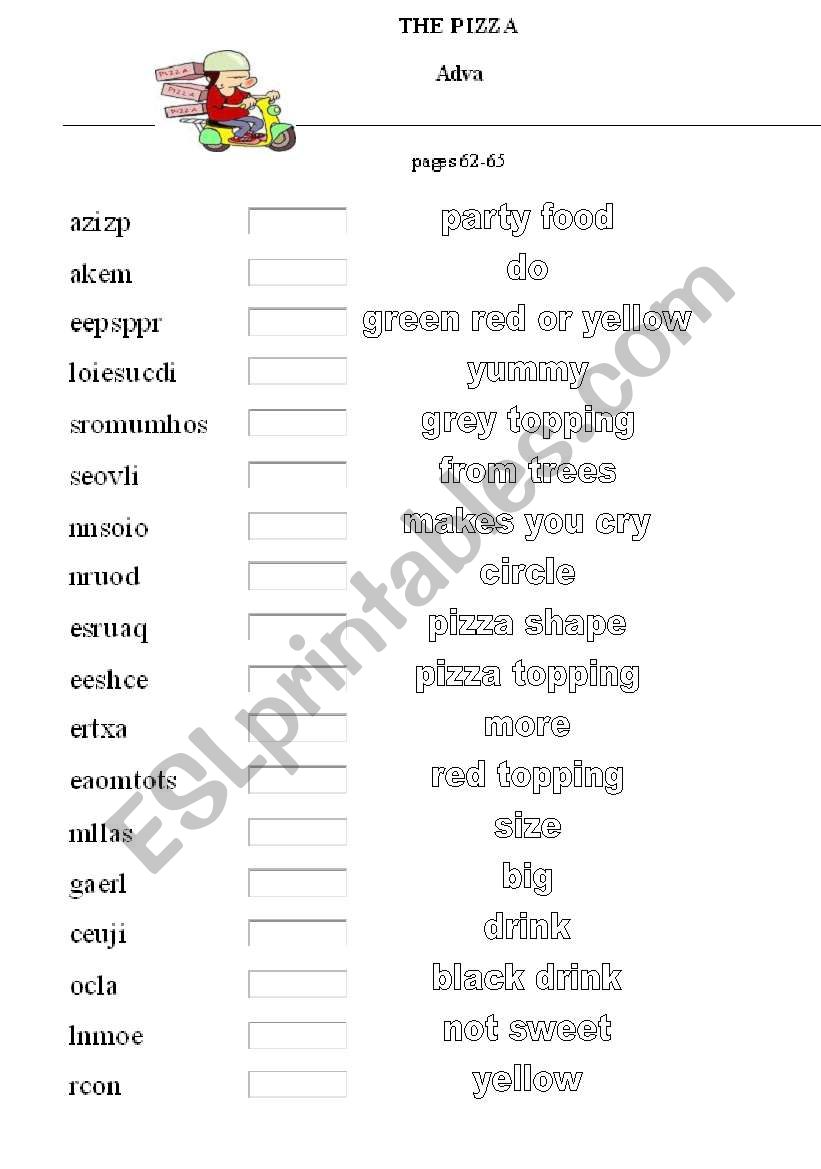 pizza vocabulary worksheet