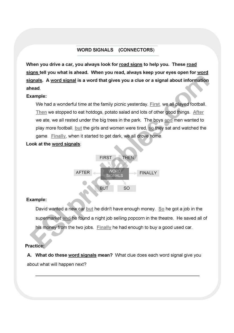 Word Signals - Connectors worksheet