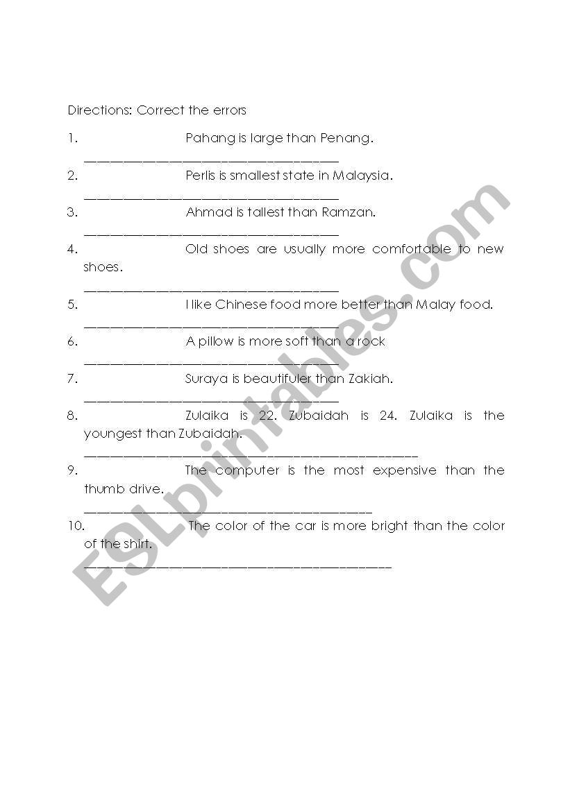 comparative and superlative  worksheet