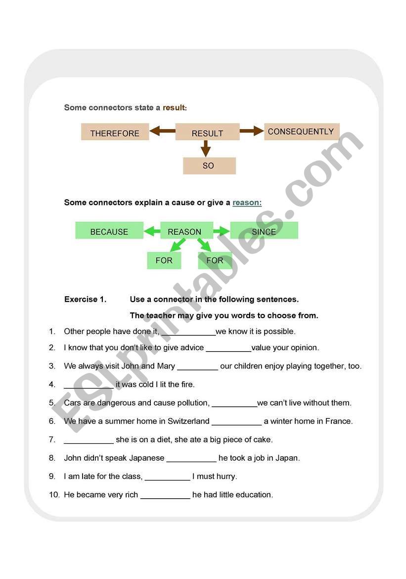 Connectors Stating Result and Reason (Page 2)