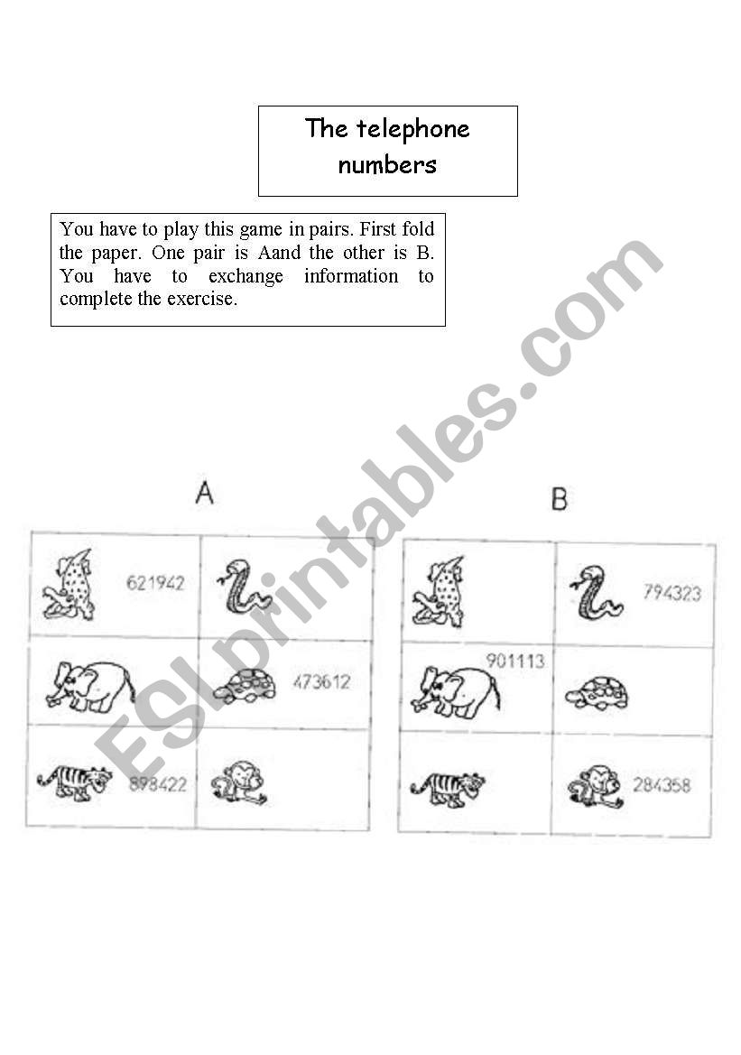 The animals phone number worksheet