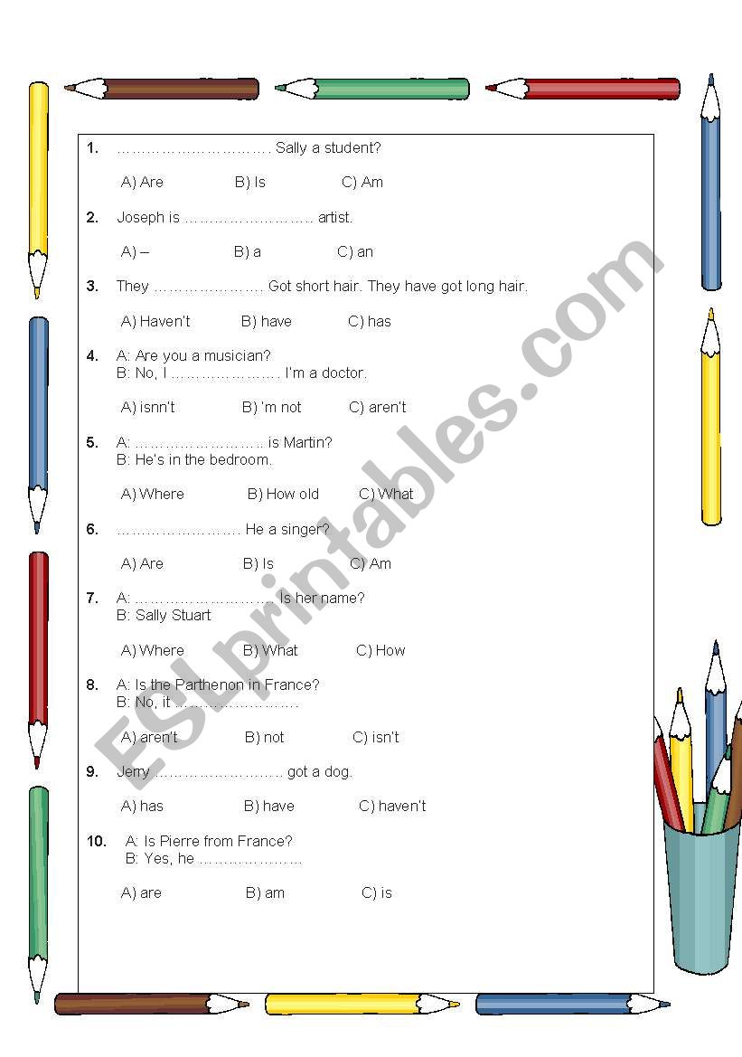 mixed grammar exercises for elemantary level