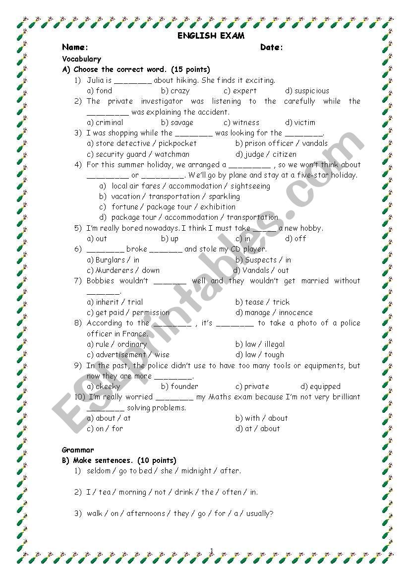 ready-made exam worksheet