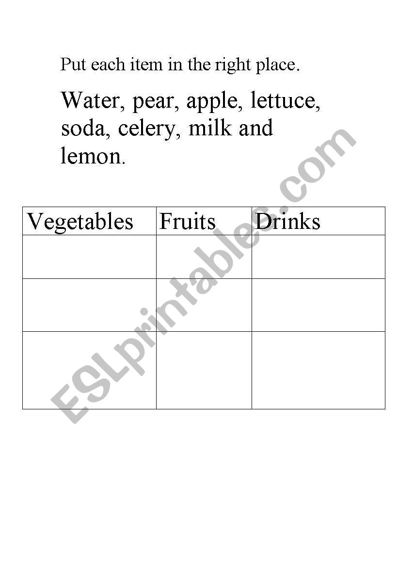 food worksheet