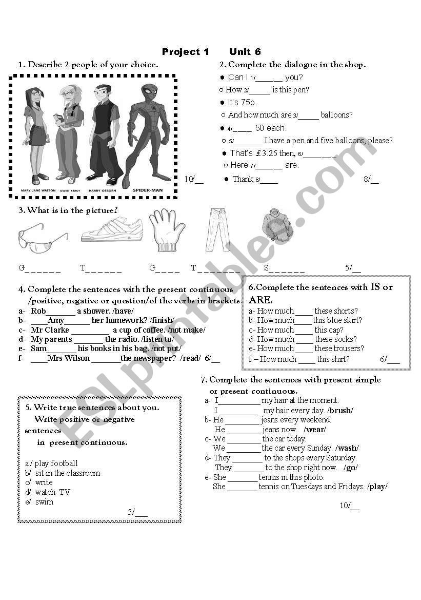 Test Project 1 Unit 6 worksheet