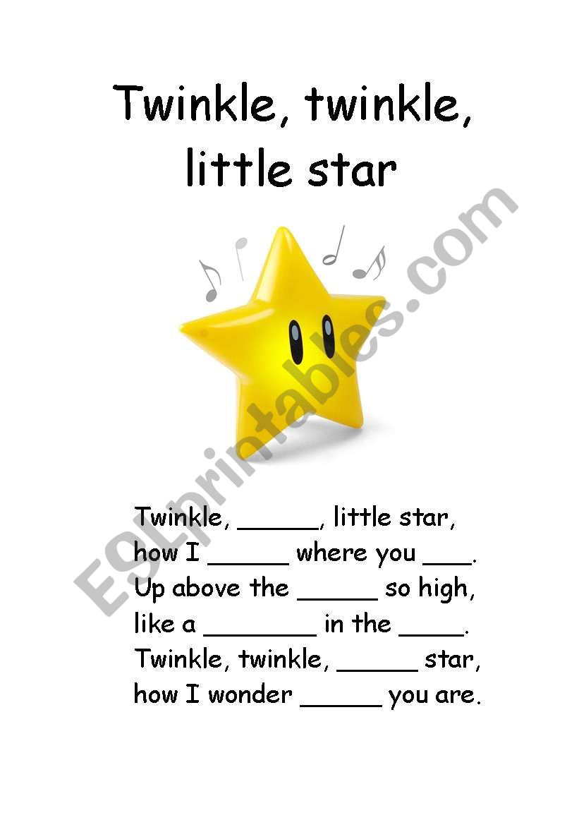 Twinkle Little Star Worksheet: Free Nursery Rhymes Printable for Kids