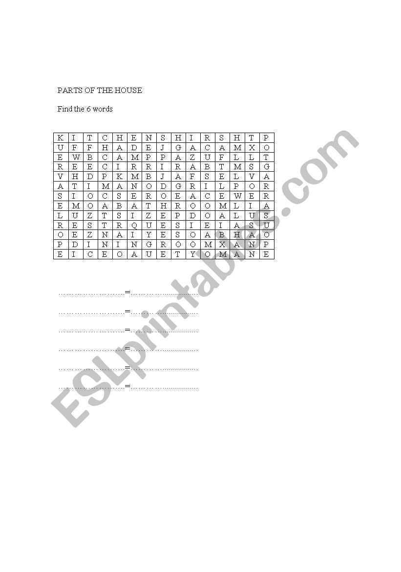 soup: parts of the house worksheet