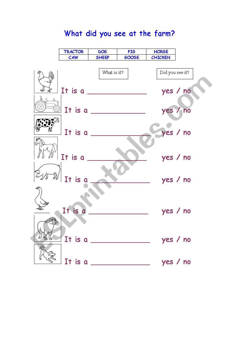 What did you see at the farm? worksheet