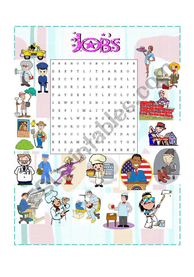 Jobs Wordsearch worksheet