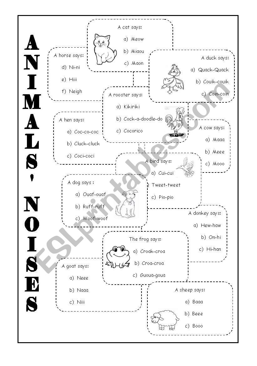 Animals noises worksheet