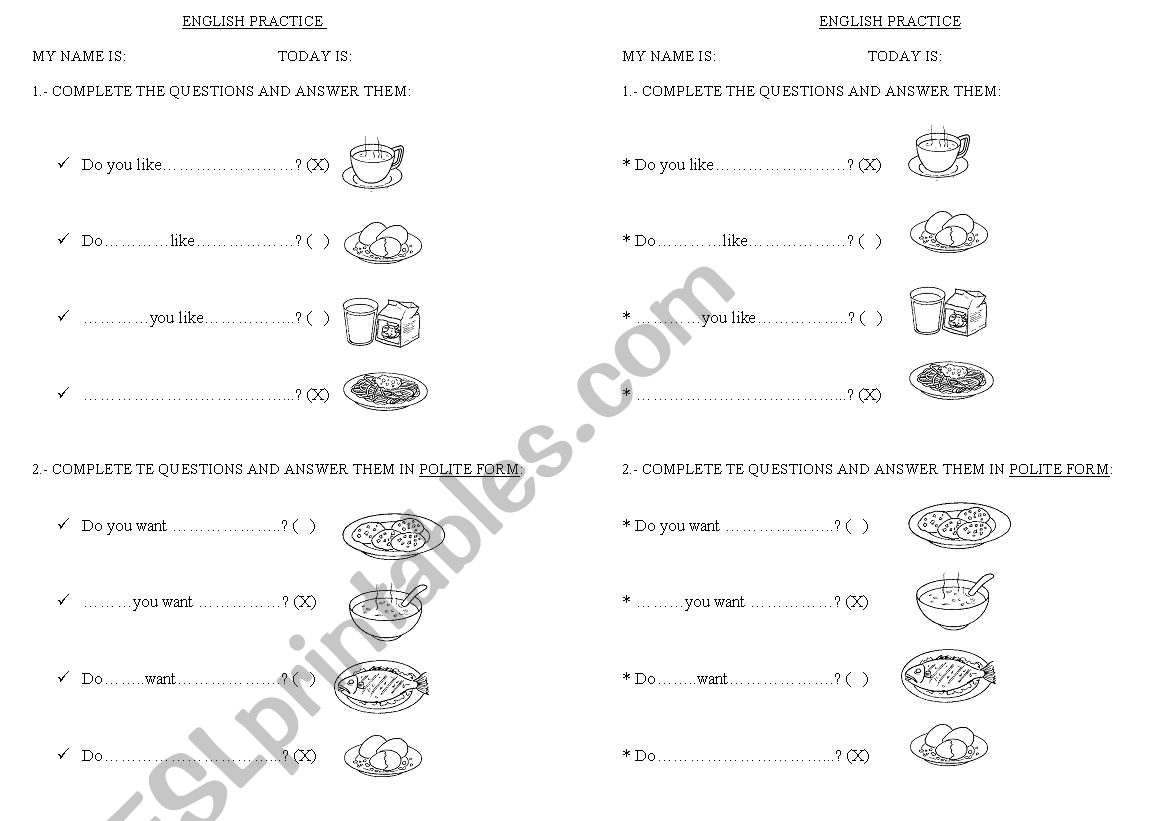 food -  do you like? worksheet