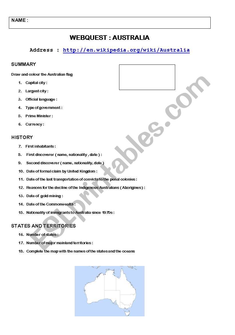 webquest australia worksheet