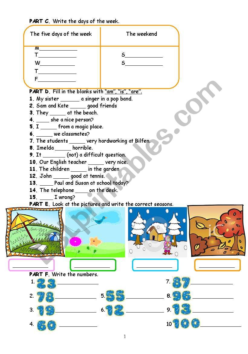 QUIZ for young learners part C - D - E - F