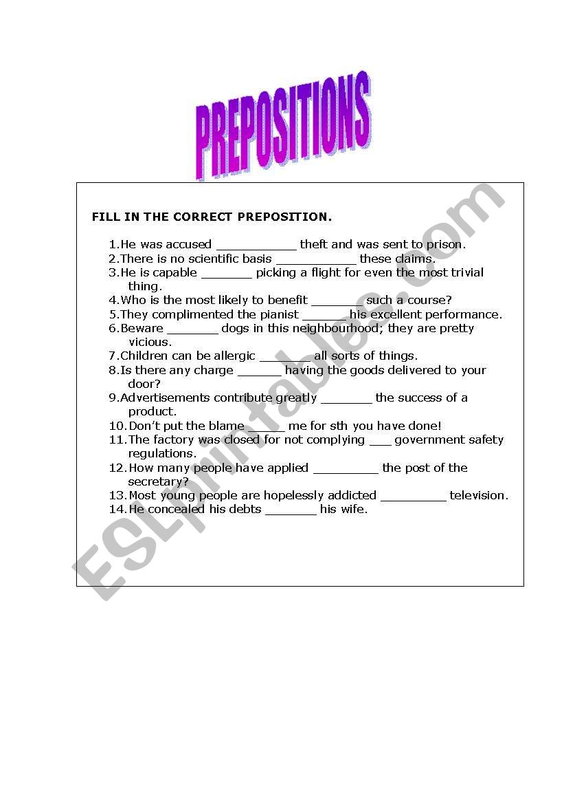 prepostions worksheet