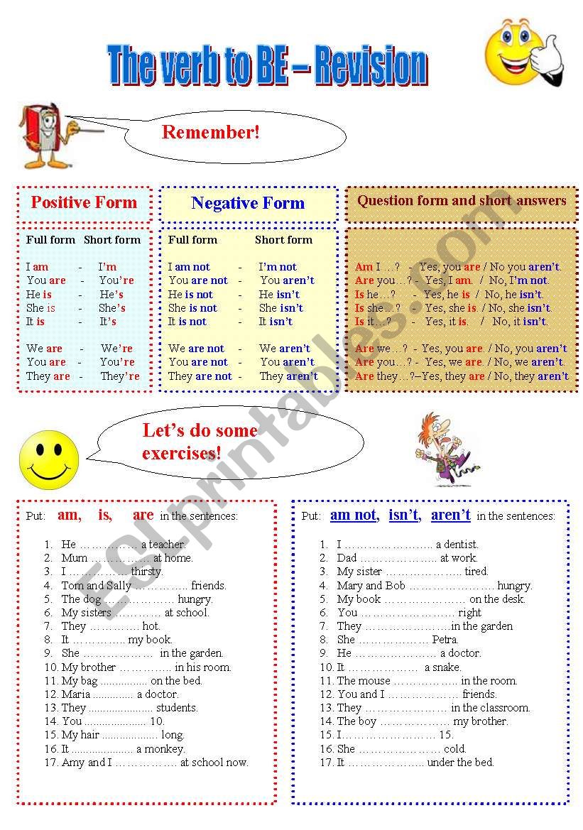 Verb TO BE - Revision - 4 pages