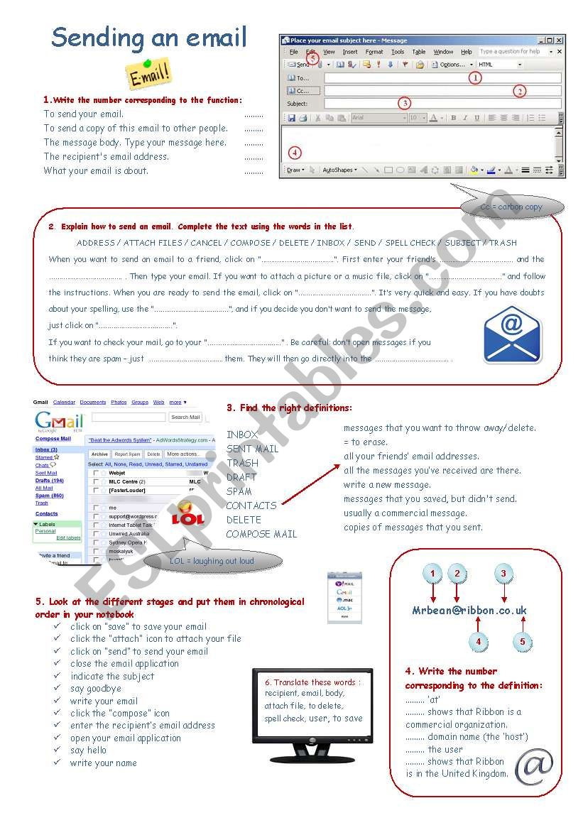 Sending an email worksheet