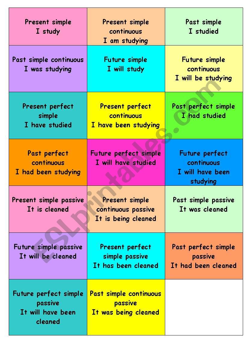 Test your tenses game worksheet