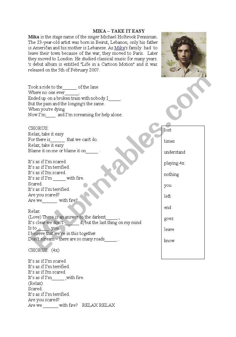 Mika: Relax worksheet