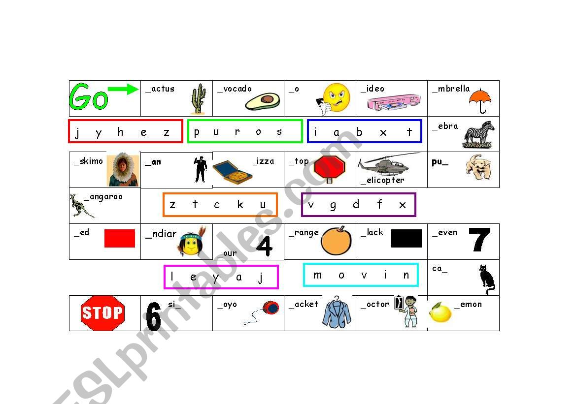 game board: ABC practice worksheet