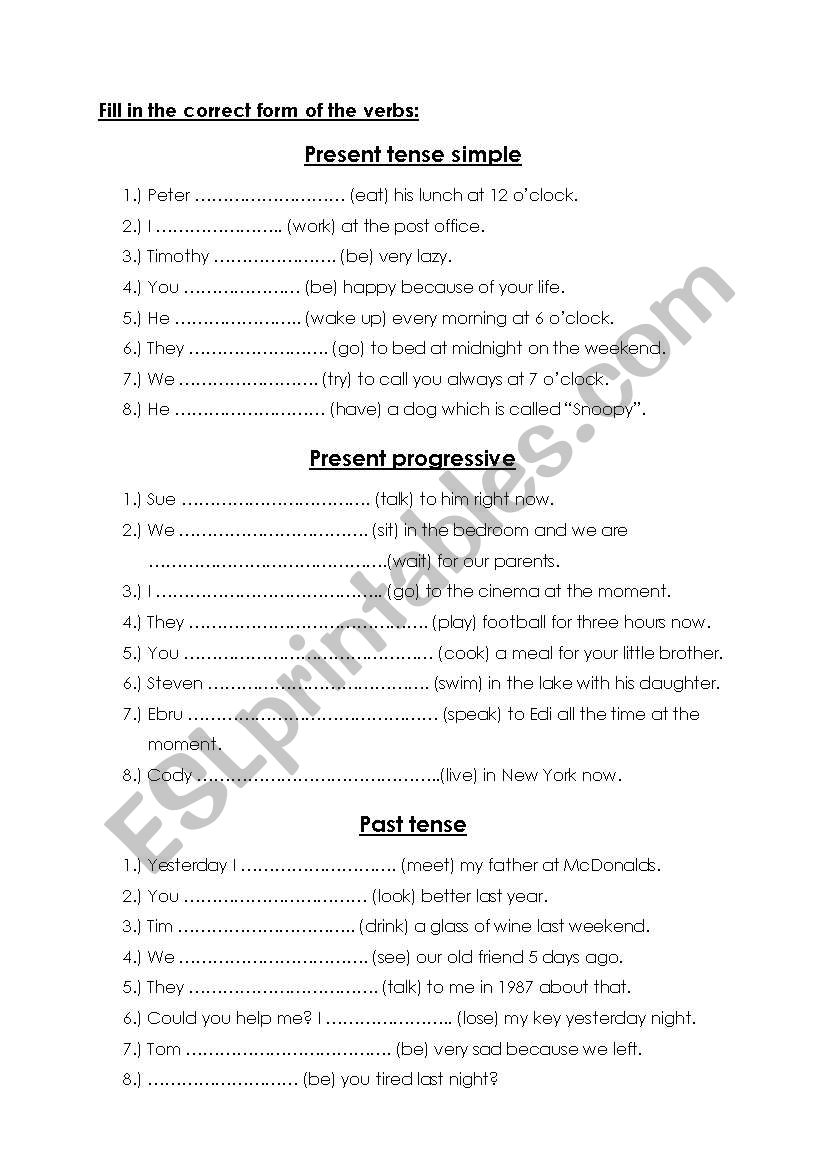 Tenses Revision worksheet