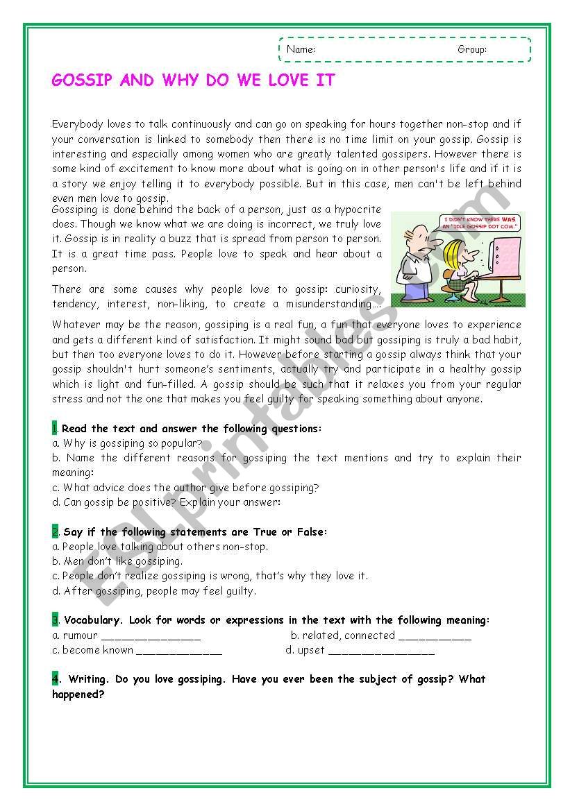GOSSIP AND WHY DO WE LOVE IT worksheet