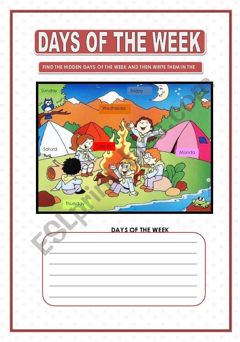 DAYS OF THE WEEK worksheet