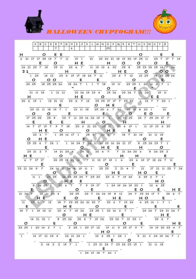 Halloween Cryptogram worksheet