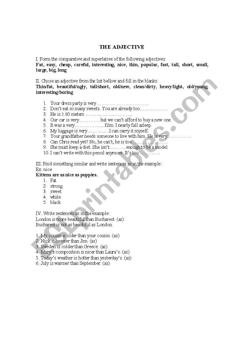 adjective exercises worksheet