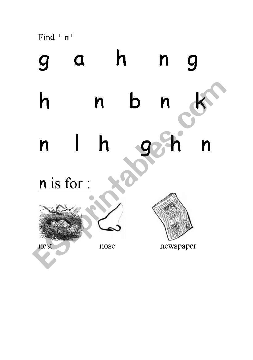 Find the letter n  worksheet