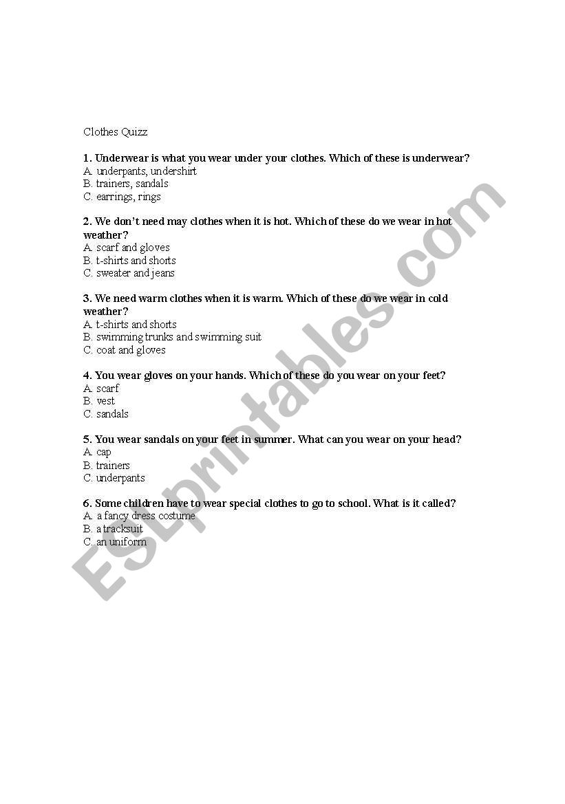 clothesquizz worksheet