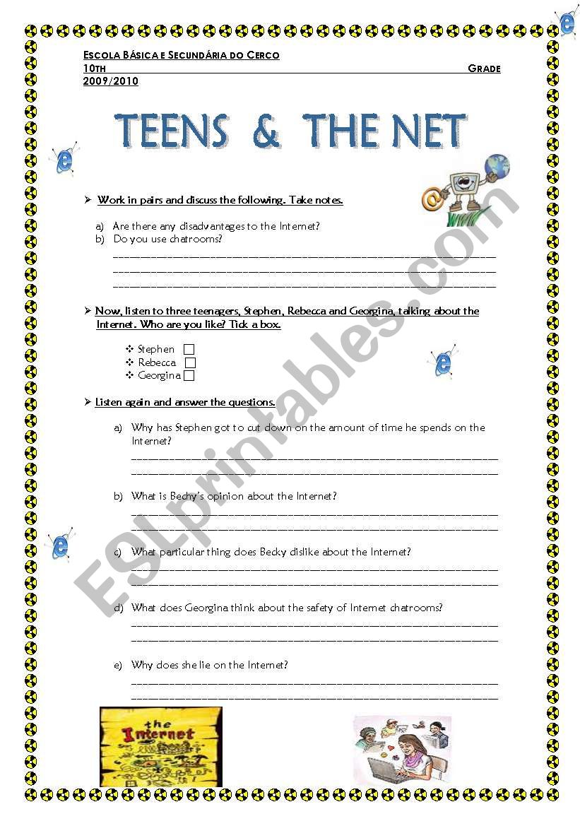 TEENS & THE NET worksheet