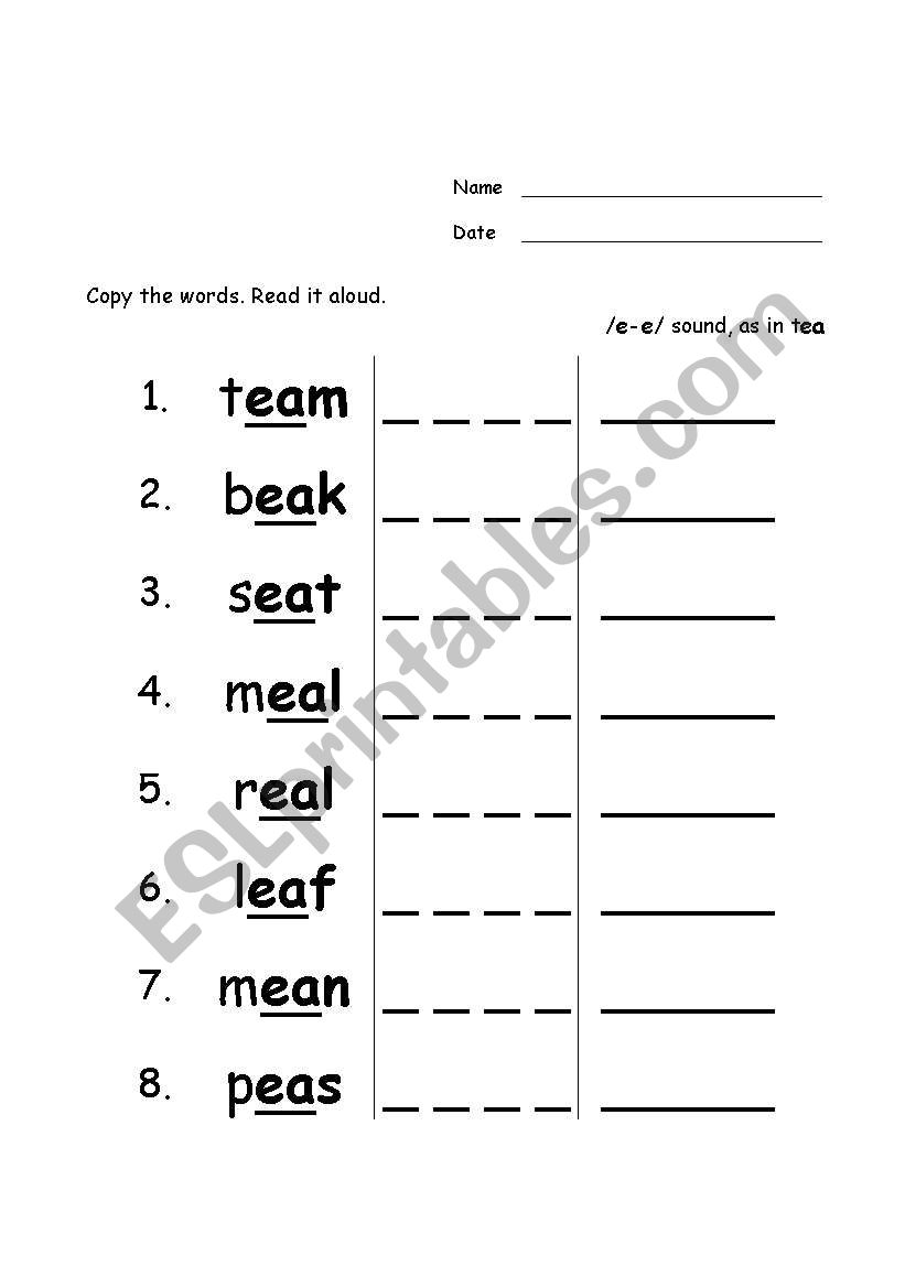 Sound /ea/ worksheet