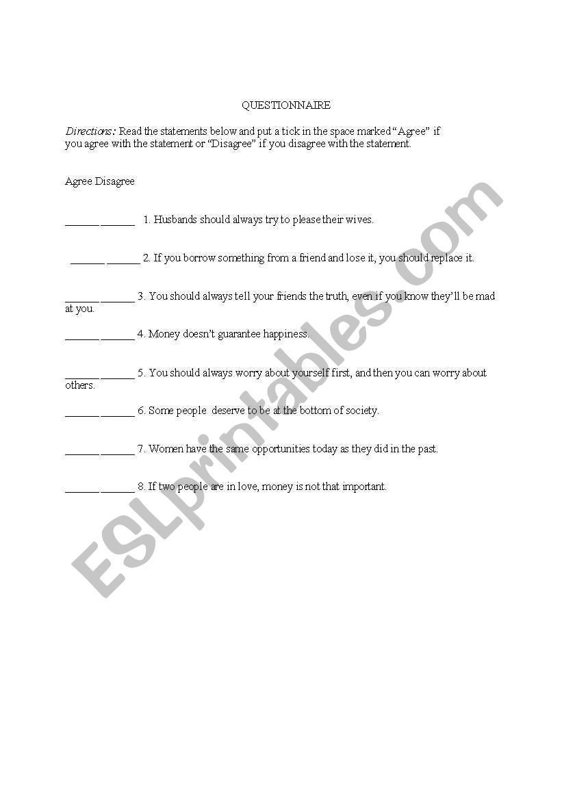 The questionnaire for the necklace 