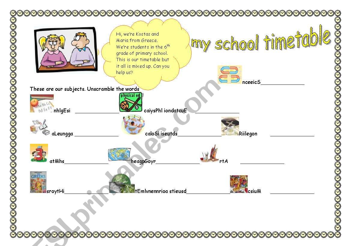 our timetable worksheet
