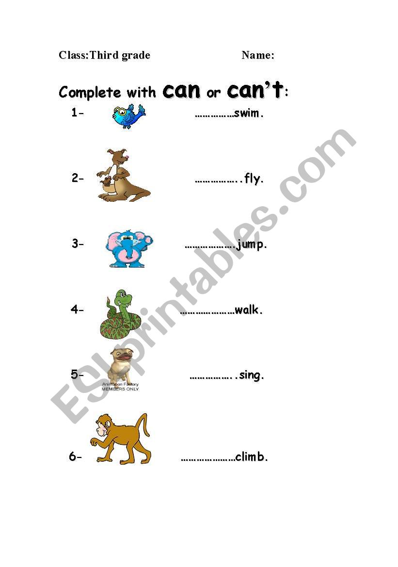 animal worksheet