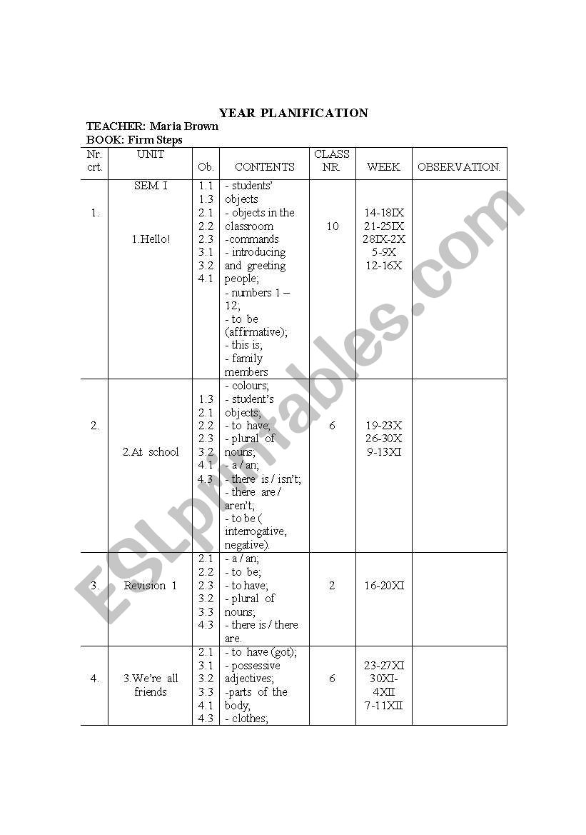 year plan worksheet