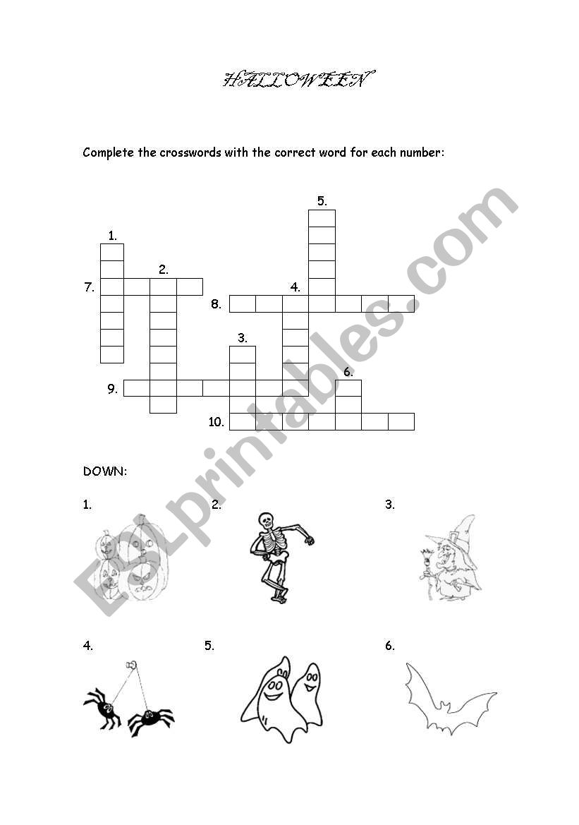 Halloween crosswords worksheet