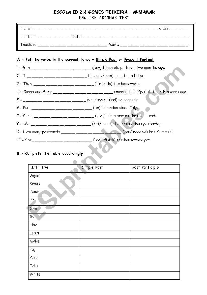 Grammar Worksheet worksheet