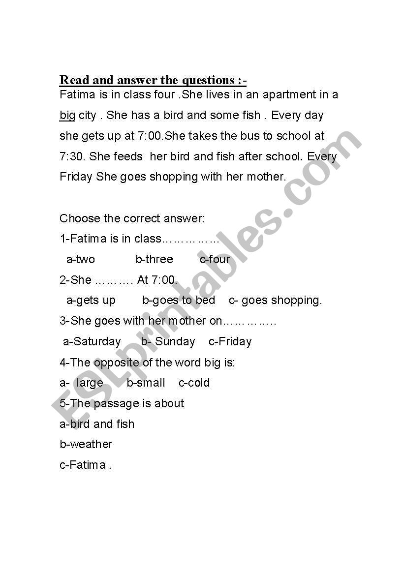 reading comprehension worksheet