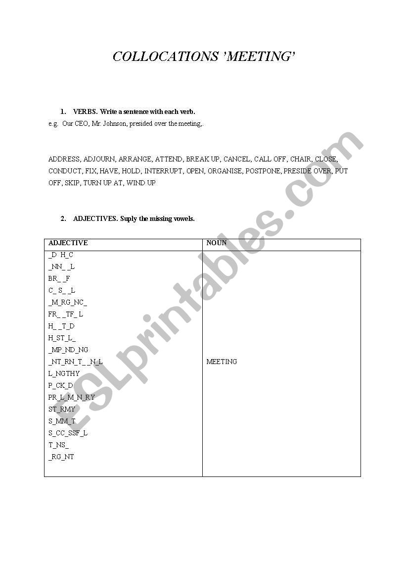 meeting-collocations+KEY worksheet