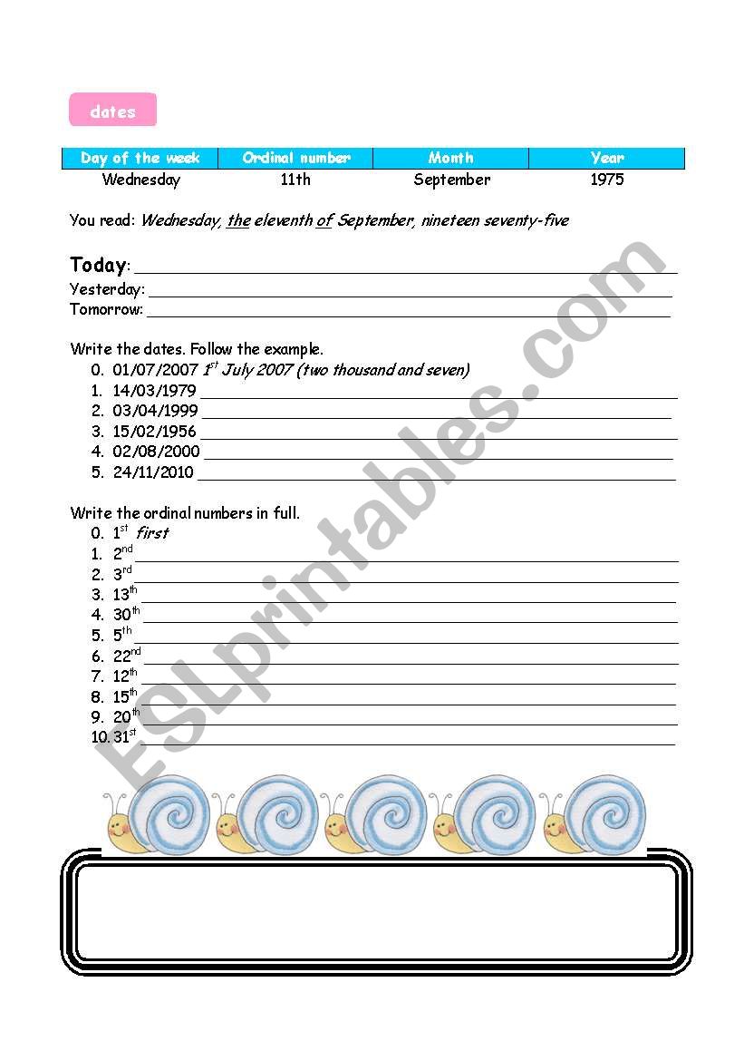 dates worksheet