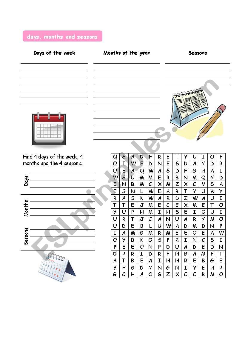 days months and seasons worksheet