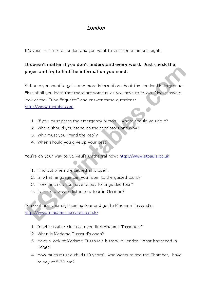 London - webquest worksheet