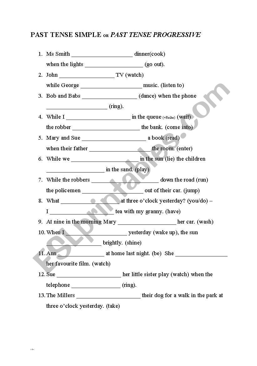 past simple or progressive worksheet