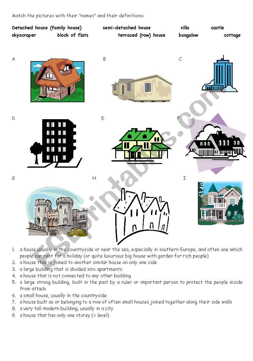 Housing and Living worksheet