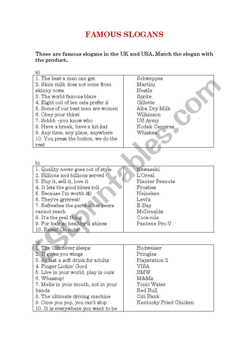 FAMOUS  SLOGANS worksheet